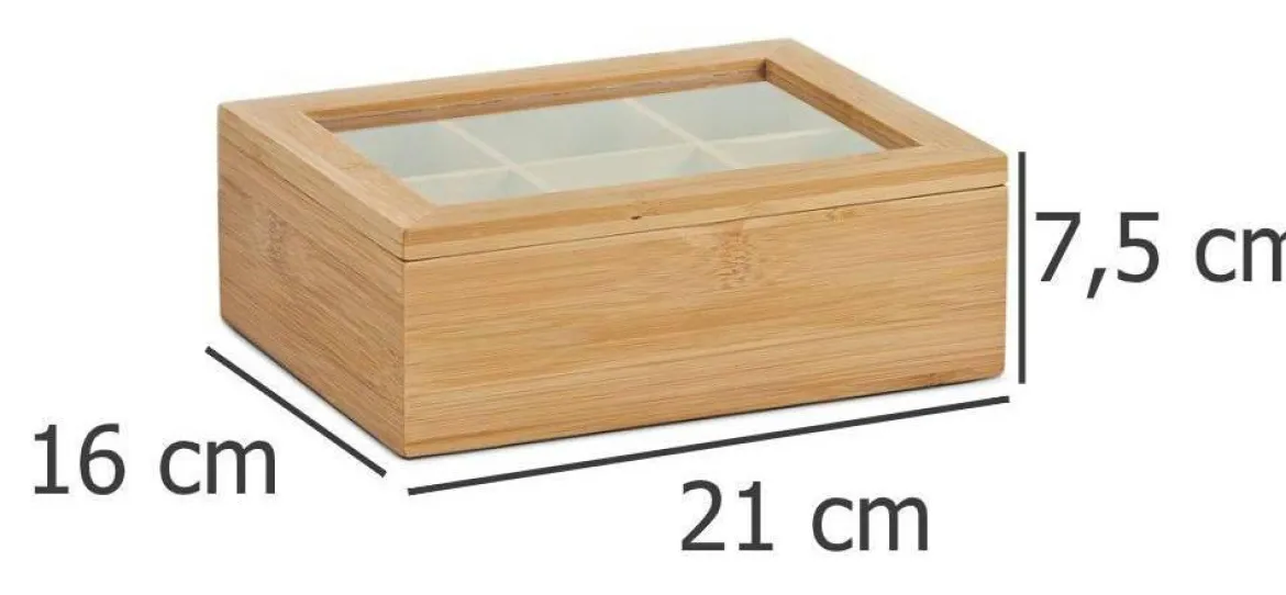 Bambusowa szkatułka na herbatę w torebkach - 6 przegródek, ZELLER