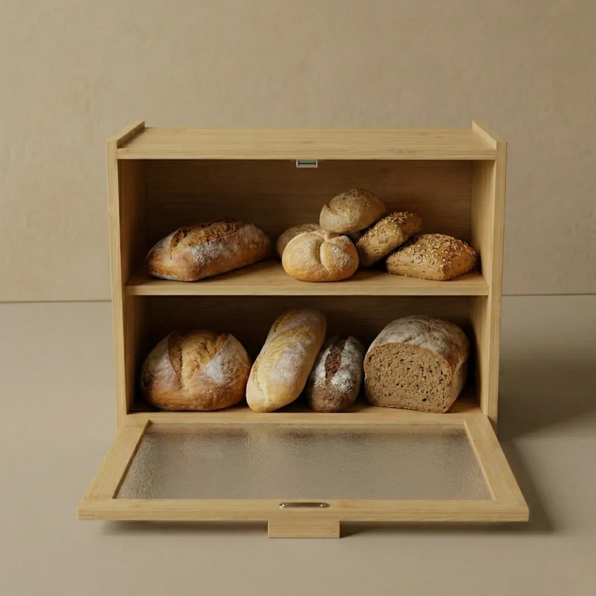 Bambusowy chlebak piętrowy DOPPIO, 17 x 40 x 31 cm, dwie półki