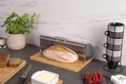 Bambusowy komplet kuchenny, narożna półka 3 poziomy, 4 haczyki + chlebak