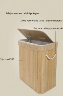 Bambusowy kosz na pranie, dwukomorowy ARVI, 100 l