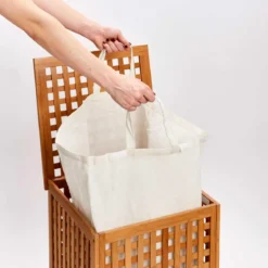 Bambusowy kosz na pranie z pokrywką - 92 litry, wyjmowany wkład, BAMBOO ZELLER