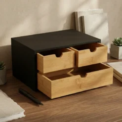 Bambusowy organizer na biurko HEGO, 16 cm, 3 szufladkowy