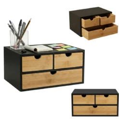 Bambusowy organizer na biurko HEGO, 16 cm, 3 szufladkowy
