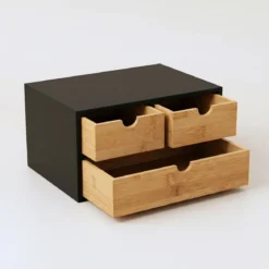 Bambusowy organizer na biurko HEGO, 16 cm, 3 szufladkowy
