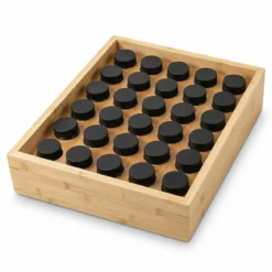 Bambusowy organizer na przyprawy PALETTE z montażem do ściany, 30 słoiczków Ø 4,5 x 9 cm