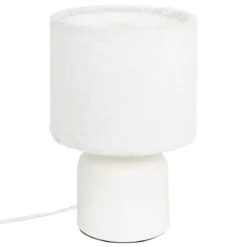 Ceramiczna lampa stołowa BONA z kloszem bouclé, Ø 14 cm