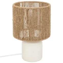 Ceramiczna lampa stołowa KOBY z plecionym kloszem, 24 cm