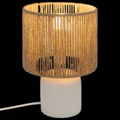 Ceramiczna lampa stołowa KOBY z plecionym kloszem, 24 cm