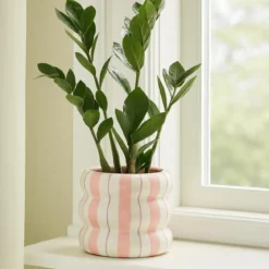 Ceramiczna osłona na doniczkę w paski LINJE, 14 cm
