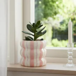 Ceramiczna osłona na doniczkę w paski LINJE, 14 cm