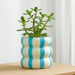 Ceramiczna osłona na doniczkę w paski LINJE, 14 cm