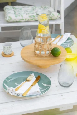 Ceramiczne kubki z bambusowymi podkładkami, 4 szt., 130 ml