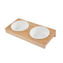 Ceramiczne miski dla psa, Ø 12 cm, na bambusowym stojaku