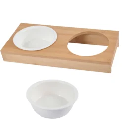 Ceramiczne miski dla psa, Ø 12 cm, na bambusowym stojaku