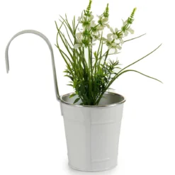 Doniczka wisząca wiaderko, cynowa, biała, Ø 13 cm