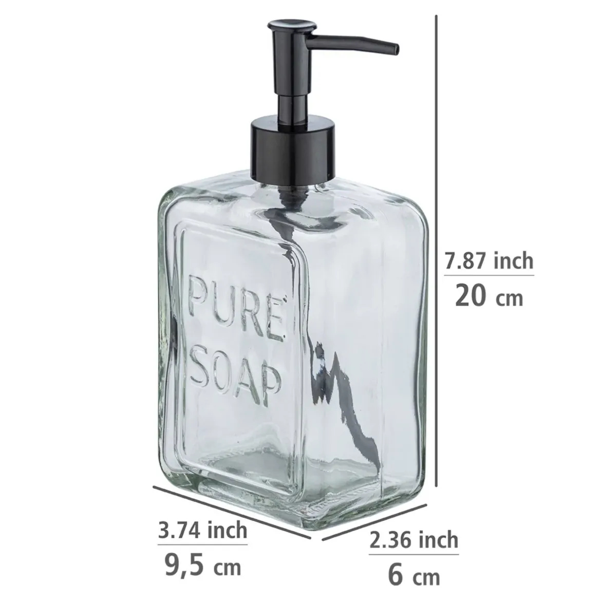 Dozownik do mydła w płynie PURE, przezroczyste szkło, 550 ml, WENKO