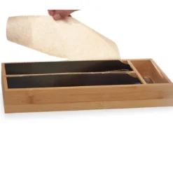 Dozownik kuchenny z bambusa do folii spożywczej i aluminiowej, 13 x 40 x 7 cm