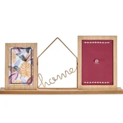 Drewniana ramka na 2 zdjęcia z ozdobnym napisem HOME, 46 x 6 x 21,5 cm