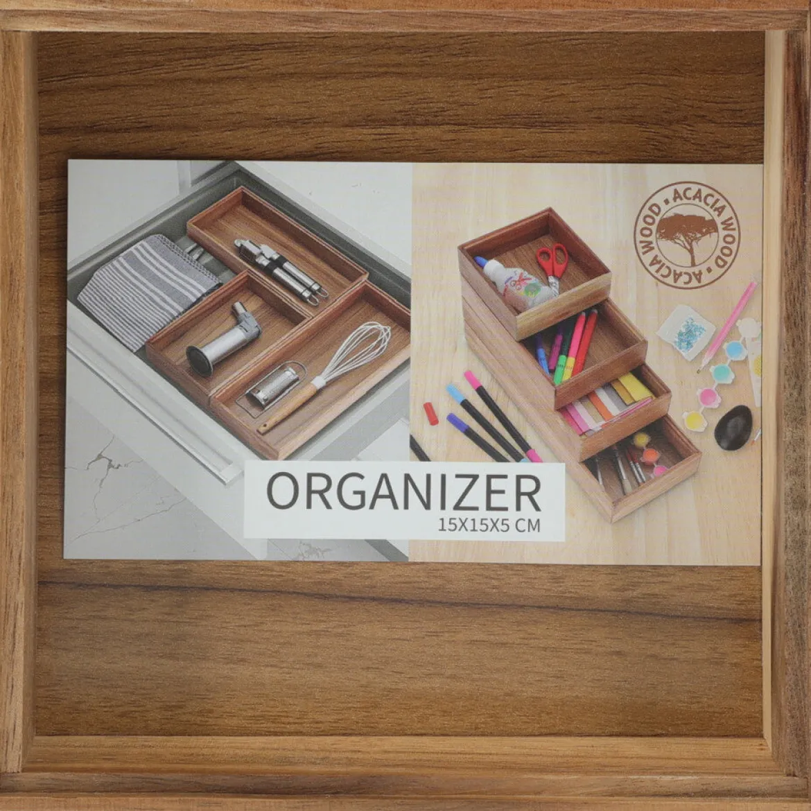 Drewniany organizer na biurko HEDO do szuflady, 15 x 15 x 5 cm