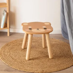 Drewniany stołek dziecięcy SAFARI z motywem zwierząt, 28 cm