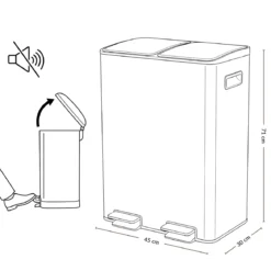 Dwukomorowy kosz na odpady SOLV, 60 l
