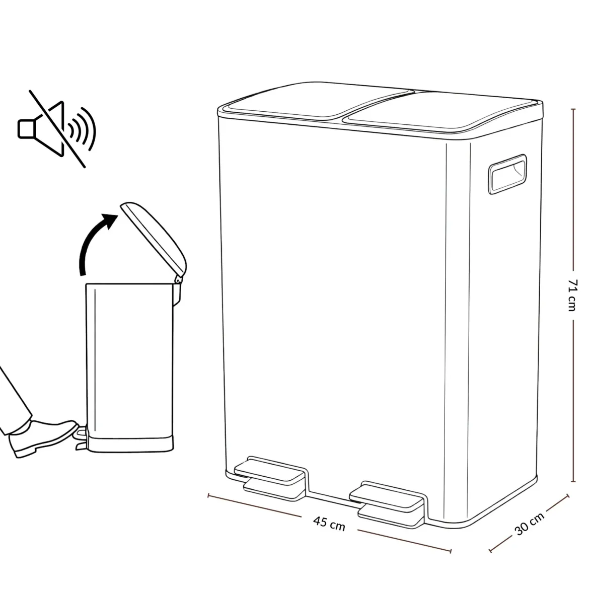Dwukomorowy kosz na odpady SOLV, 60 l