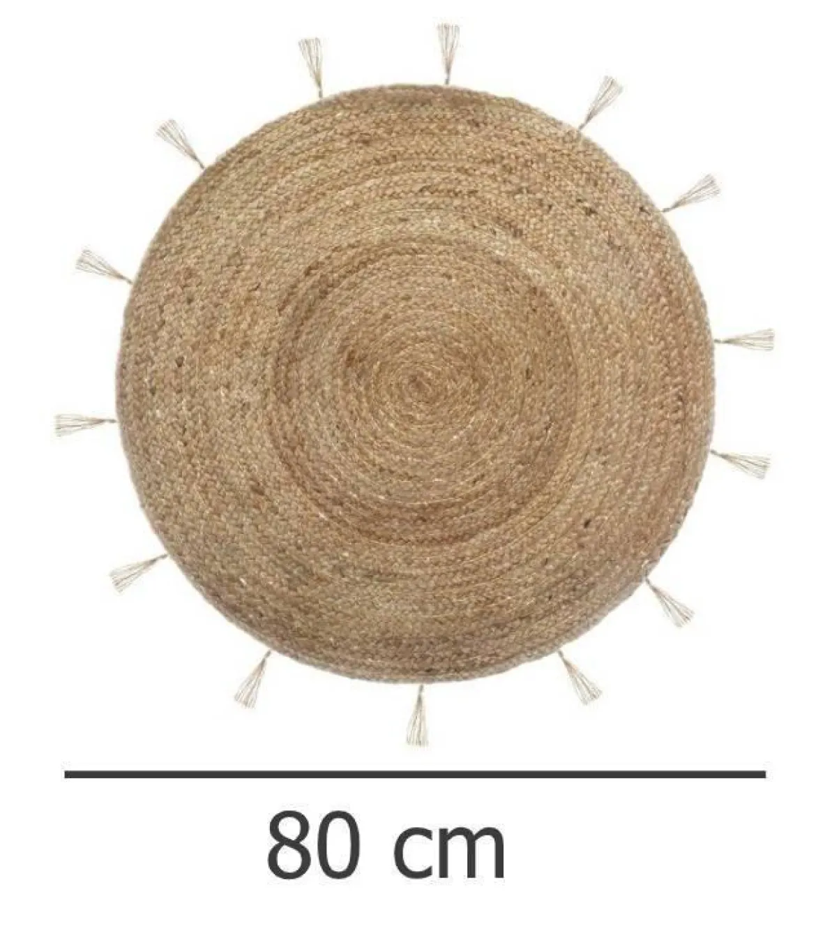 Dywan dekoracyjny z juty, Ø 80cm, okrągły z frędzlami