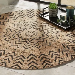 Dywan z juty okrągły, Ø 120 cm, geometryczny nadruk