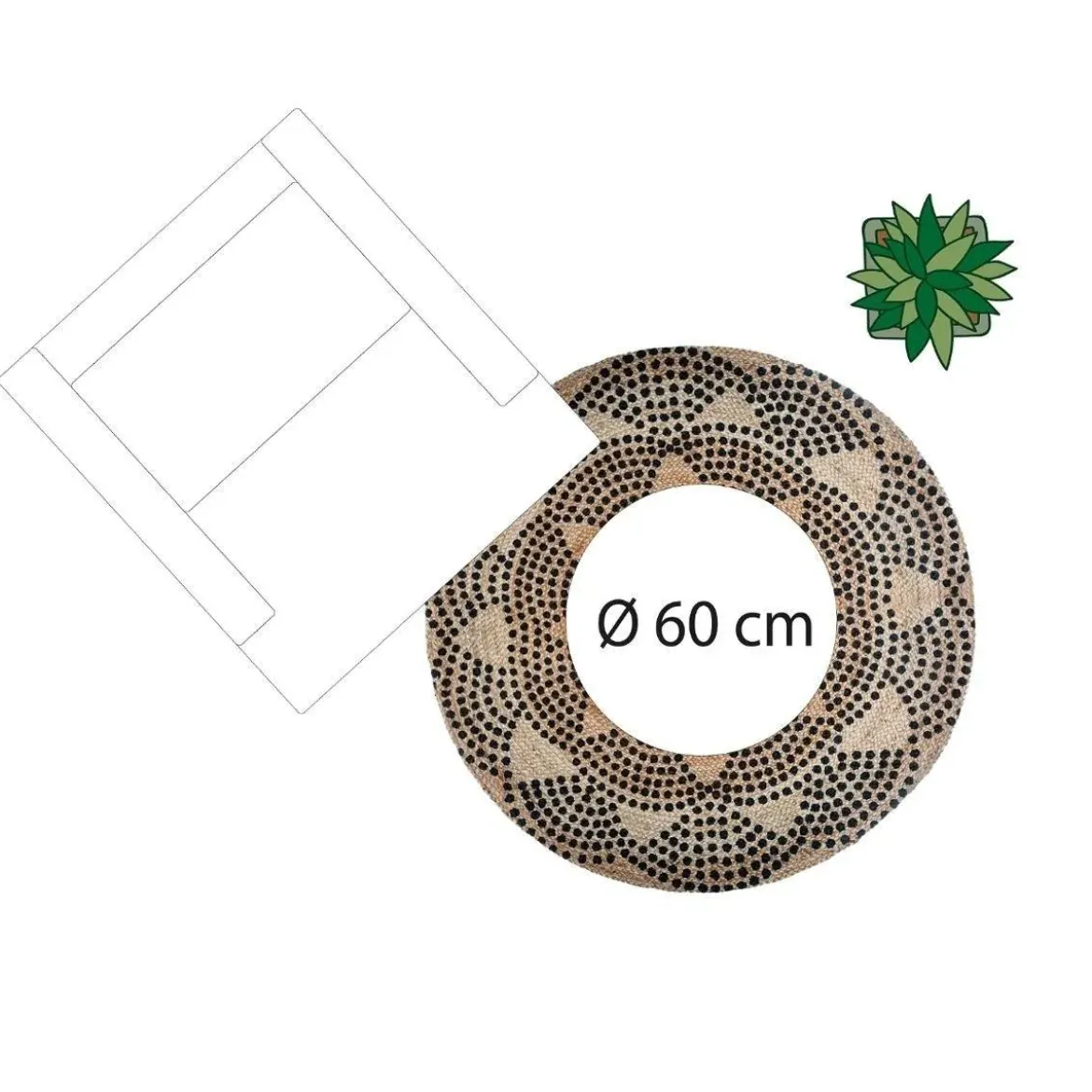 Dywan z juty okrągły, Ø 120 cm, geometryczny nadruk