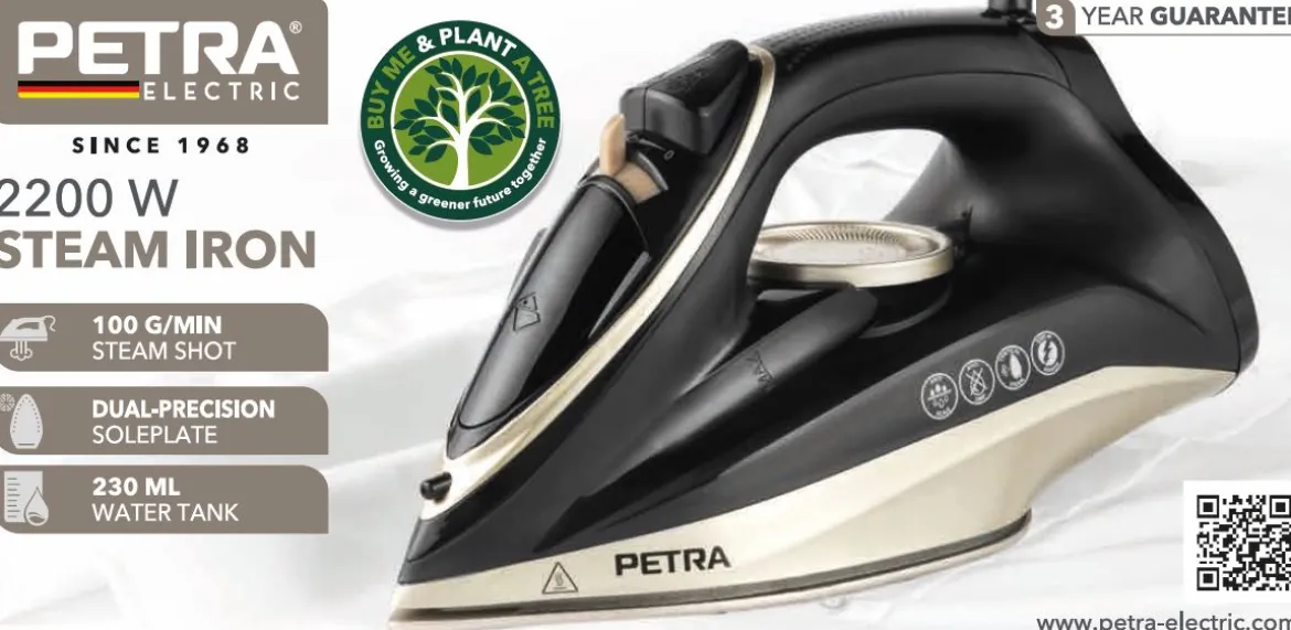 Żelazko parowe 2200 W PETRA, 100 g/min, 230 ml