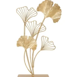 Figurka dekoracyjna LEAF, metalowa, motyw liścia, złota, 44,5 cm