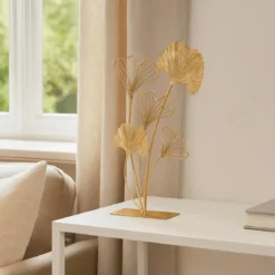 Figurka dekoracyjna LEAF, metalowa, motyw liścia, złota, 44,5 cm