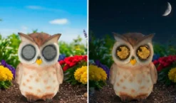 Figurka ogrodowa solarna, sowa z mrugającymi oczami LED, 13 cm