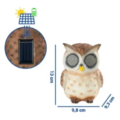 Figurka ogrodowa solarna, sowa z mrugającymi oczami LED, 13 cm