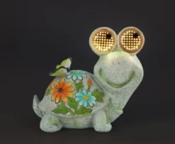 Figurka ogrodowa solarna, żółw ze świecącymi oczami LED, 17 x 20 cm