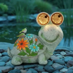 Figurka ogrodowa solarna, żółw ze świecącymi oczami LED, 17 x 20 cm