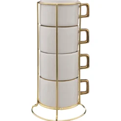 Filiżanki ceramiczne na stojaku ARYA, 170 ml, 4 sztuki