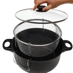 Garnek do smażenia na głębokim oleju z koszyczkiem i szklaną pokrywką, 26 cm
