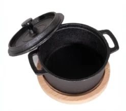 Garnuszek żeliwny z pokrywką i deską do podawania gorących potraw, 200 ml
