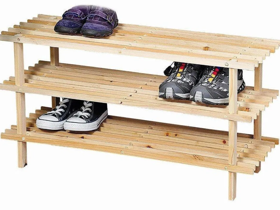 Gustowny stojak na buty z drewna sosnowego, regał na buty, szafka na buty do przedpokoju, półka na buty, drewniana półka, KESPER