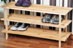 Gustowny stojak na buty z drewna sosnowego, regał na buty, szafka na buty do przedpokoju, półka na buty, drewniana półka, KESPER