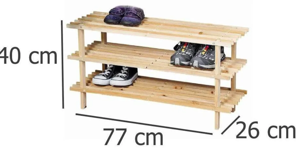 Gustowny stojak na buty z drewna sosnowego, regał na buty, szafka na buty do przedpokoju, półka na buty, drewniana półka, KESPER