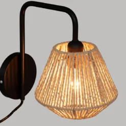 Kinkiet ścienny z abażurem z plecionki Jily, metalowy, Ø 18 cm