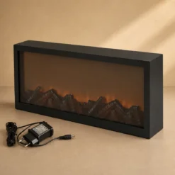 Kominek dekoracyjny LED, metalowy, 10 x 57 x 25 cm