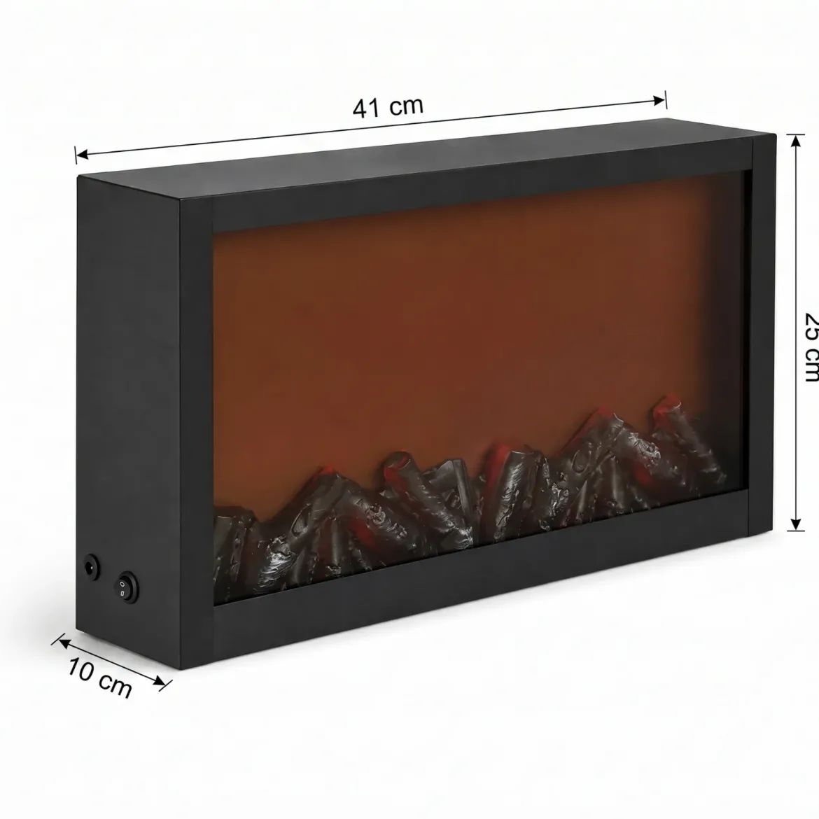 Kominek dekoracyjny LED, metalowy, 10 x 41 x 25 cm