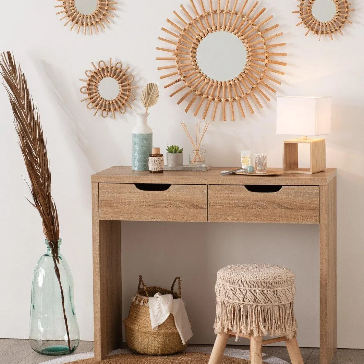 Komplet luster dekoracyjnych z wikliny, Ø 28 cm, 3 sztuki