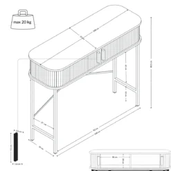 Konsola z rozsuwanymi drzwiami SCAVA, ryflowana, 100 x 35 x 80,5 cm