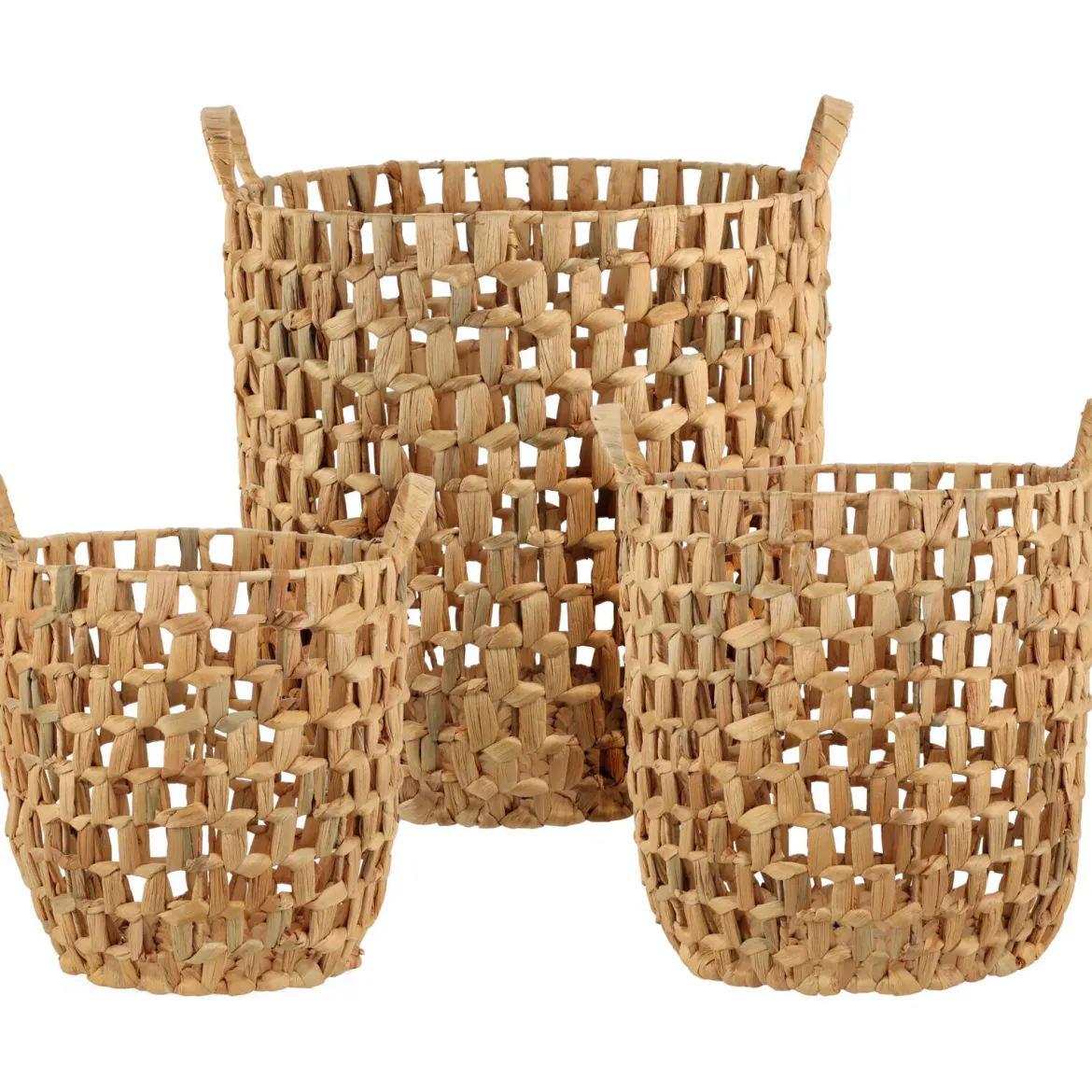 Kosze do przechowywania z uchwytami, plecionka z hiacyntu morskiego, prostokątne, 3 sztuki