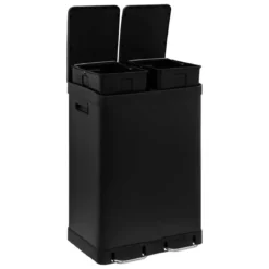 Kosz na śmieci dwukomorowy Ariane, ze stali nierdzewnej, z pedałem, 2 x 30 l
