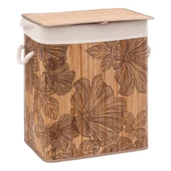 Kosz na pranie BAMBOO z motywem kwiatów, 60 l